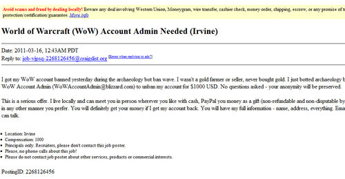 Mơ hối lộ 21 triệu VNĐ để được gỡ khóa account WoW - Hình 1