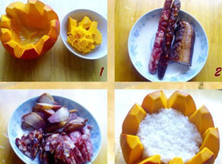 [Chế biến] - Cơm bí đỏ lạp xường - Hình 1