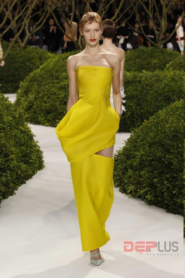 dior couture daffodil strapless gown