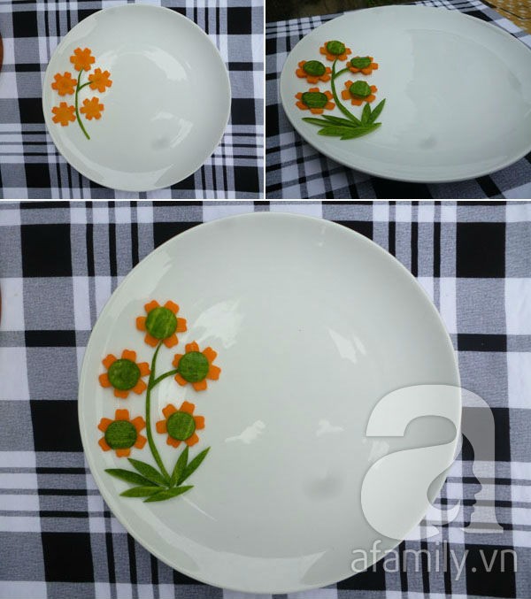 5 kiểu trang trí đĩa ăn cực đẹp từ 2 cách cắt tỉa dưa leo cà rốt - Hình 9