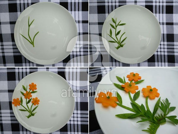 5 kiểu trang trí đĩa ăn cực đẹp từ 2 cách cắt tỉa dưa leo cà rốt - Hình 5