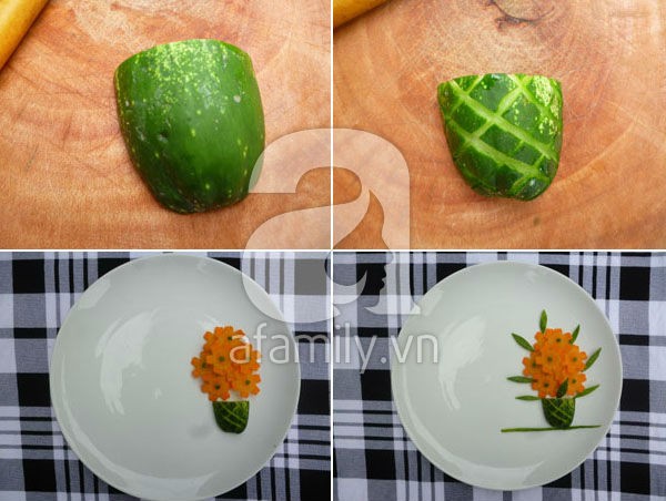 5 kiểu trang trí đĩa ăn cực đẹp từ 2 cách cắt tỉa dưa leo cà rốt - Hình 10