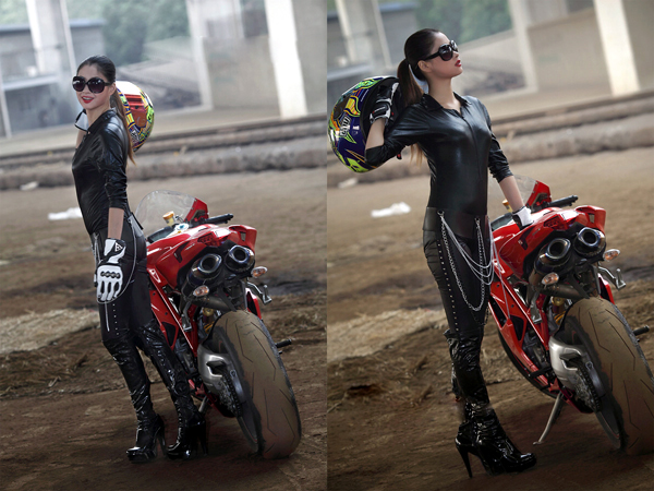 Người đẹp vận đồ da cá tính bên Ducati 1098 S - Hình 10