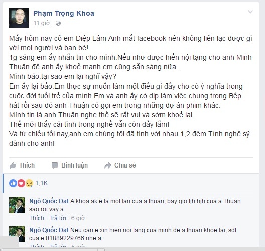 Người mẫu Diệp Lâm Anh sẵn sàng hiến nội tạng để cứu Minh Thuận - Hình 1