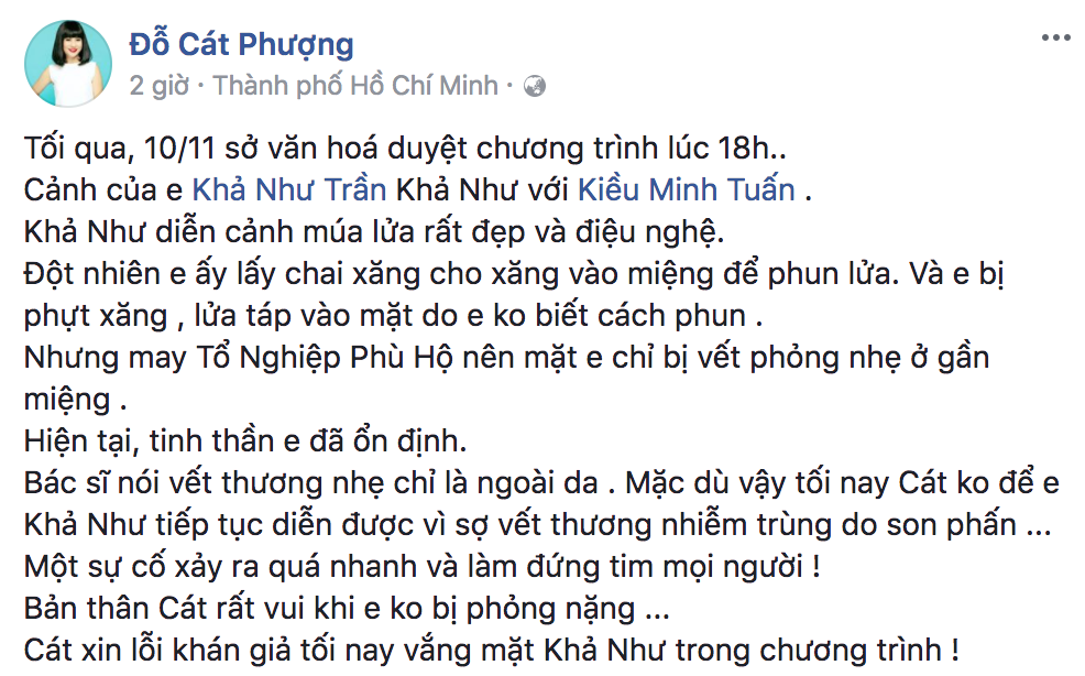 Bất ngờ gặp sự cố lúc tập luyện, Khả Như bị bỏng trên khuôn mặt - Hình 1