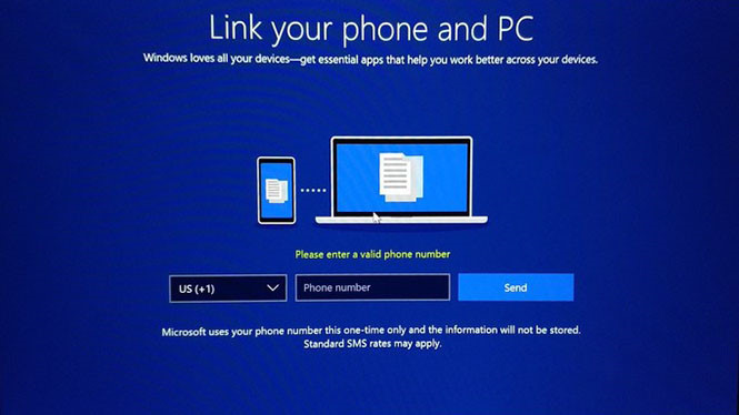 Microsoft yêu cầu số di động khi thiết lập Windows 10 Build 17063 - Hình 1