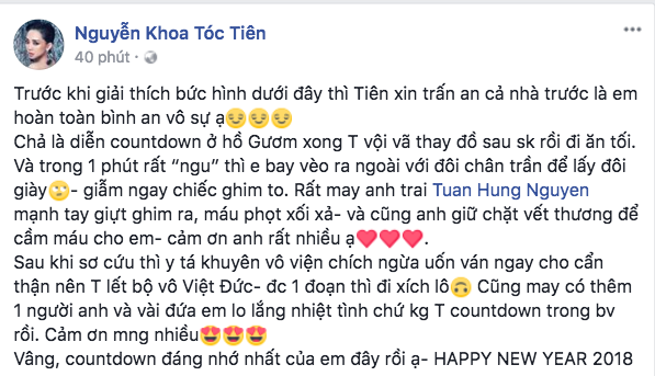 Tóc Tiên dẫm phải gim, đón năm mới trong bệnh viện và hành động đầy bất ngờ của Tuấn Hưng - Hình 1
