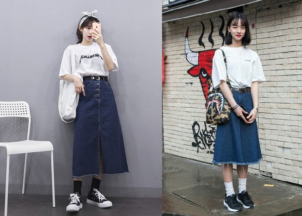 12 cách phối đồ với chân váy jean dài cực trẻ trung và hiện đại  Thời  trang  Việt Giải Trí
