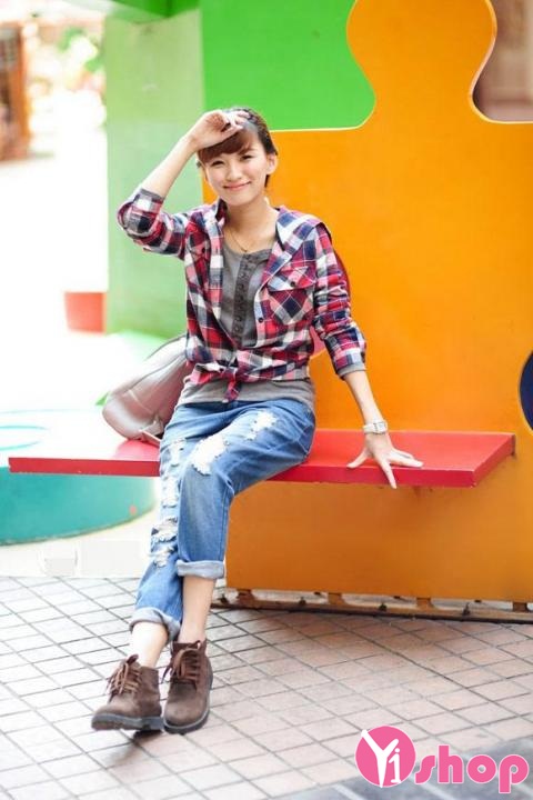 Áo sơ mi nữ caro dài tay đẹp Hàn Quốc cho nàng năng động - Hình 8