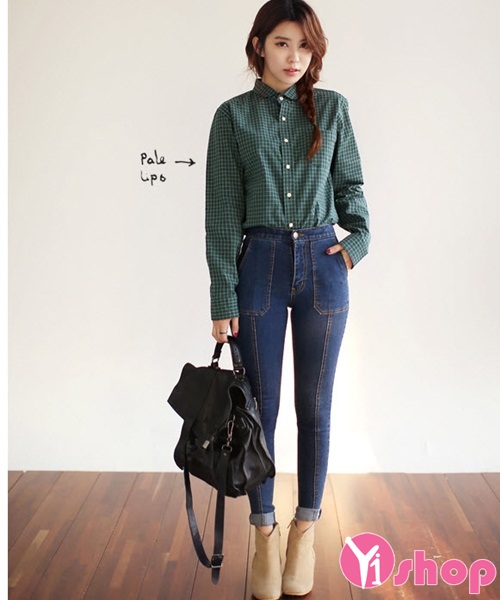 Áo sơ mi nữ caro dài tay đẹp Hàn Quốc cho nàng năng động - Hình 1