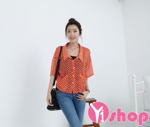 BST Áo sơ mi nữ chấm bi đẹp Hàn Quốc cho nàng trẻ trung - Hình 9