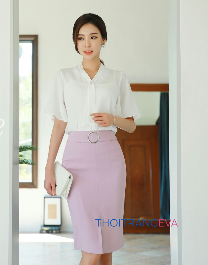 Chân váy bút chì công sở SK230 Hàn Quốc eo cao xẻ V sau  KRfashion Vải Co  Dãn tốt váy