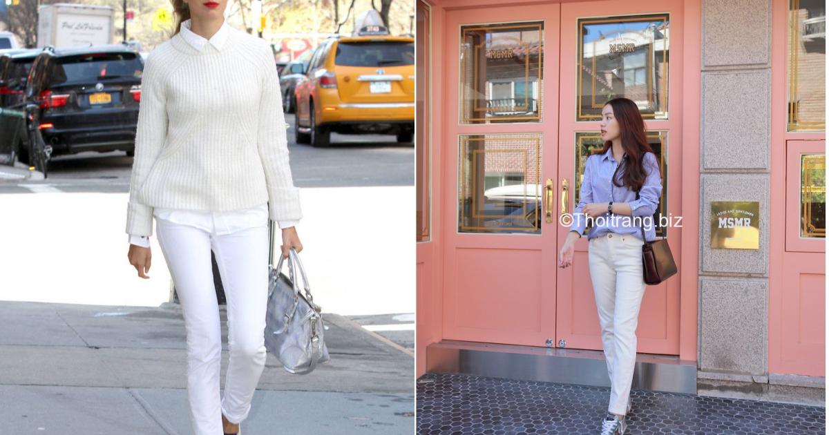 Cách mix đồ với quần jeans trắng đẹp nhất - Thời trang