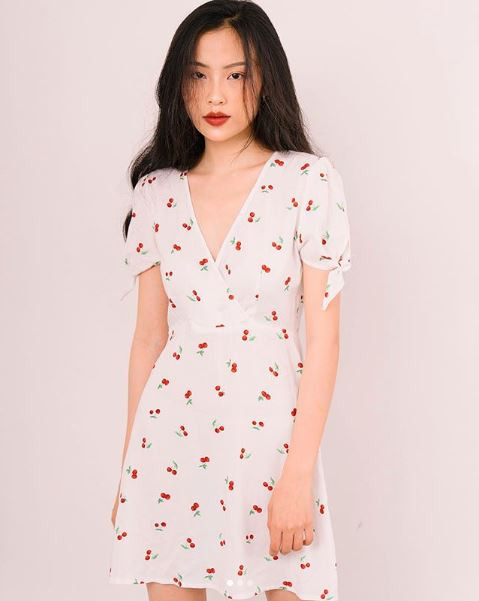 Đầm cherry girl kiểu xoè cổ vuông ngắn tay  Shopee Việt Nam