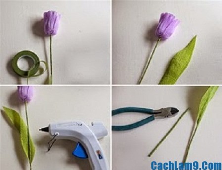 Cách làm hoa tulip bằng giấy nhún trang trí phòng đẹp - Hình 6