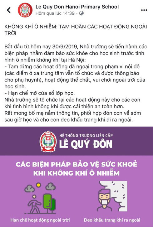 cha me luu y hoc sinh mam non tieu hoc tai ha noi duoc de xuat se nghi hoc neu o nhiem khong khi toi muc nguy hai 8b7627