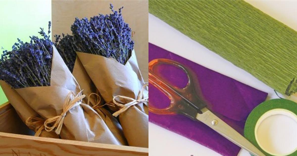 Vật liệu cần chuẩn bị để làm hoa lavender bằng giấy nhún là gì?

