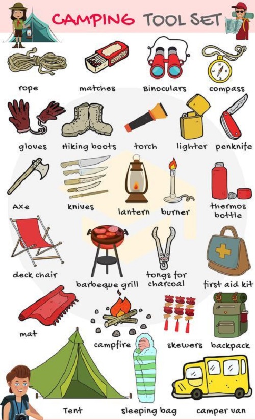 Từ vựng tiếng Anh về đồ dùng cần trong buổi cắm trại - Hình 1