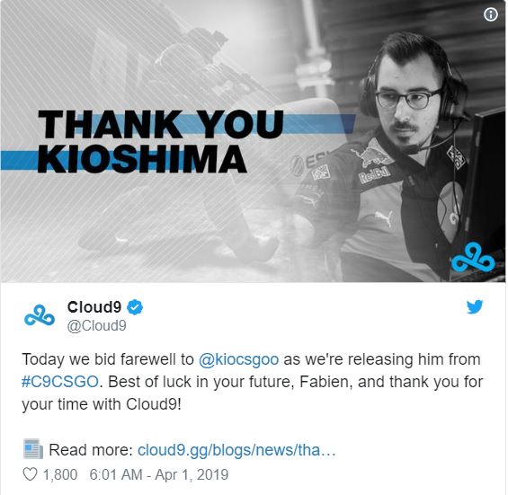 CS:GO: Cloud9 tiếp tục thay đổi về mặt nhân sự sau sự ra đi của kioShiMa - Hình 2
