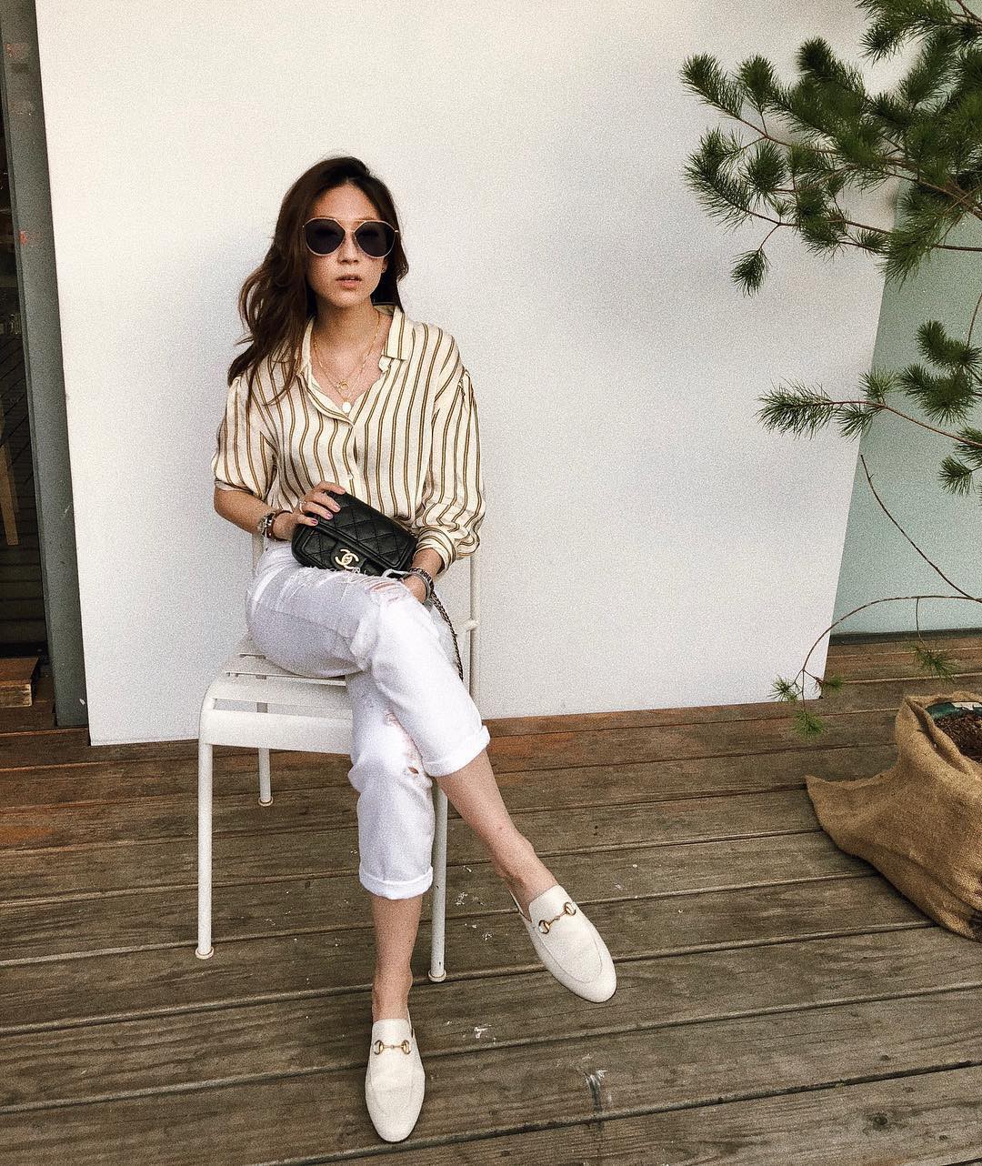 Có 1 kiểu trang phục giúp các nàng ăn gian cả chiều cao lẫn cân nặng, đó chính là đồ kẻ sọc - Hình 1