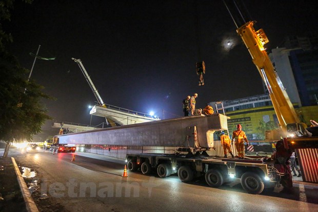 Công nhân trắng đêm lao dầm xây cầu cạn vành đai 3 - Hình 2