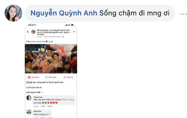 Dân tình phấn khích thả tim cho màn cầu hôn của Duy Mạnh, Quỳnh Anh lên tiếng: Sống chậm lại đi mọi người ơi - Hình 1