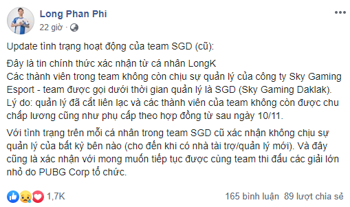 Team PUBG SGD tố chủ nợ lương - Hình 2