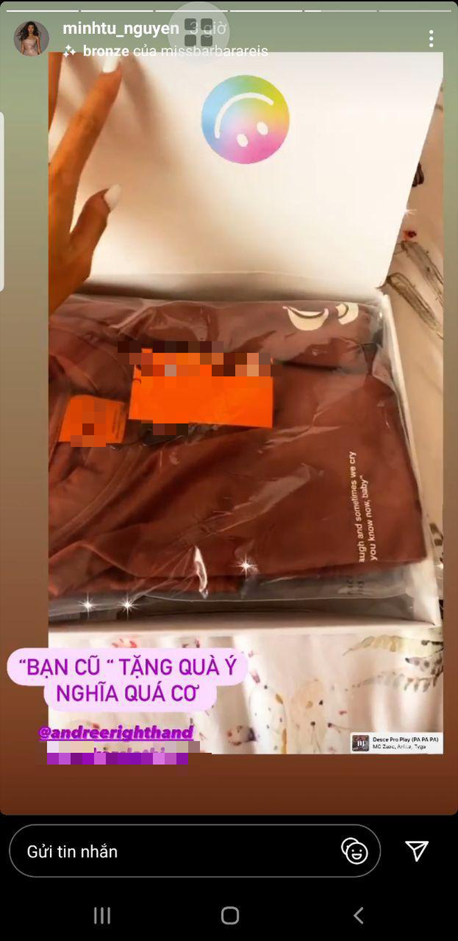 Minh Tú được tình cũ Andree tặng áo dù chia tay đã lâu, dòng chữ nhạy cảm gây chú ý! - Hình 3