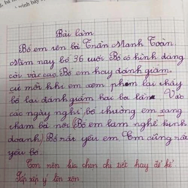 Phì cười trước những bài văn tả bố của học sinh tiểu học: Sở thích của bố là đi chơi, ăn cơm quán và ngủ và loạt tật xấu bị phơi bày - Hình 2