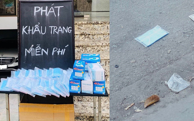 Đôi vợ chồng đeo đủ rồi vứt bịch khẩu trang từ thiện giữa đường và câu nói gây nhói lòng - Hình 1
