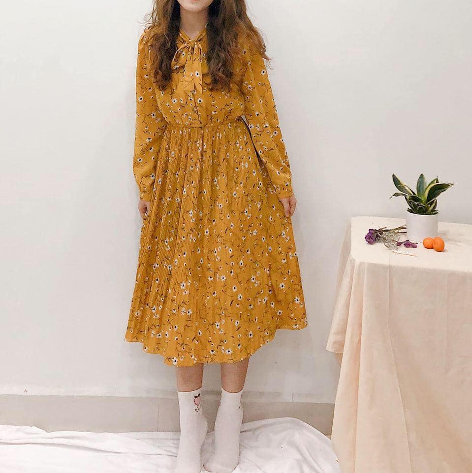 Chân váy xòe phối nơ họa tiết hoa nhí CV0232  Thời trang công sở KK  Fashion