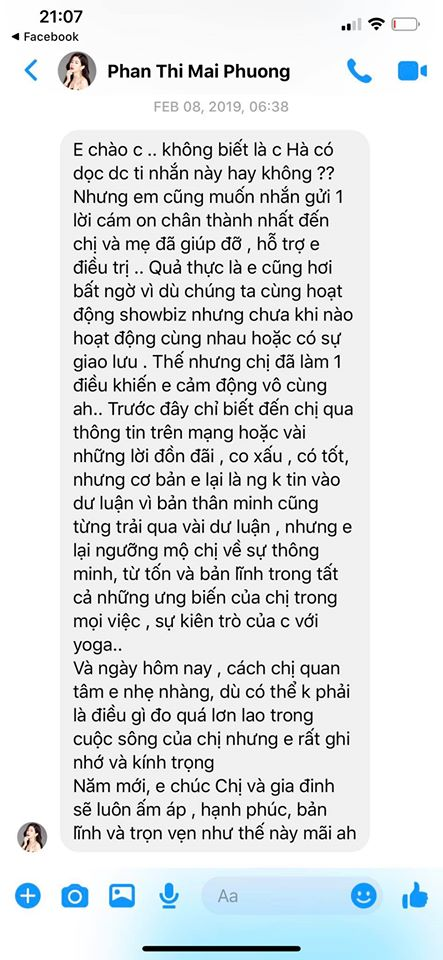 Cảm động trước tin nhắn cuối cùng Mai Phương gửi cho Hồ Ngọc Hà: Em rất ghi nhớ và kính trọng - Hình 1