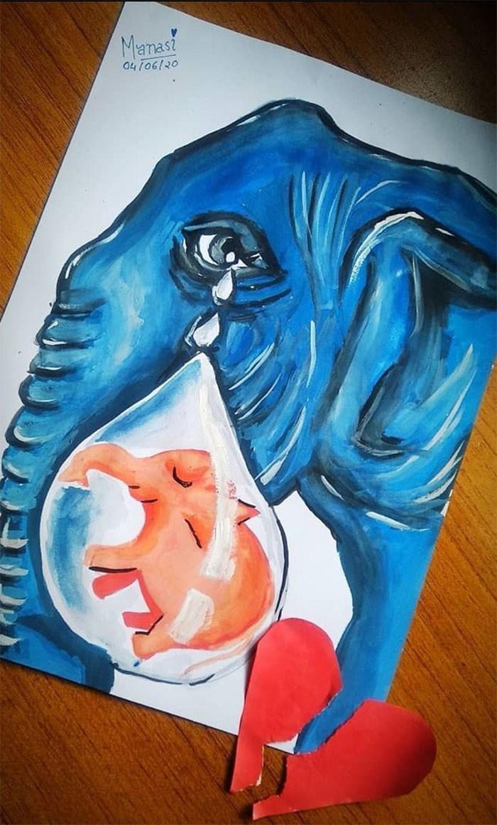 Xúc động với những bức tranh tưởng niệm voi mẹ chết thảm tại Ấn Độ - Hình 2