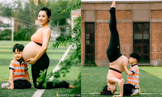 Nữ diễn viên Trung Quốc tập yoga với bụng bầu 8 tháng - Hình 1