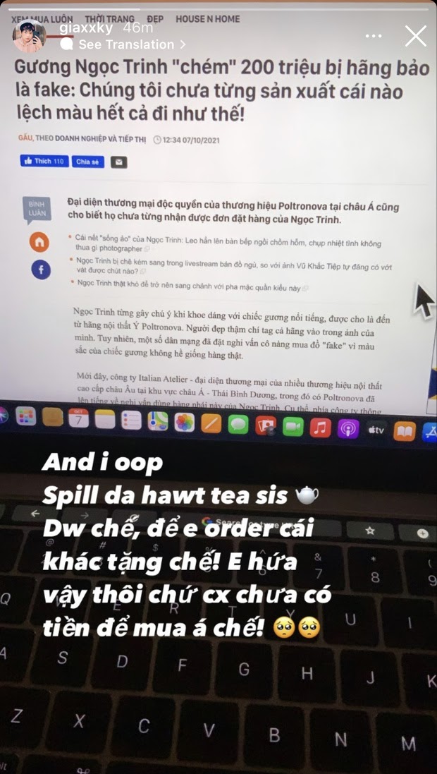 Rich kid Gia Kỳ bị Ngọc Trinh, Vũ Khắc Tiệp unfollow vì xóc xỉa chuyện xài gương fake? - Hình 3