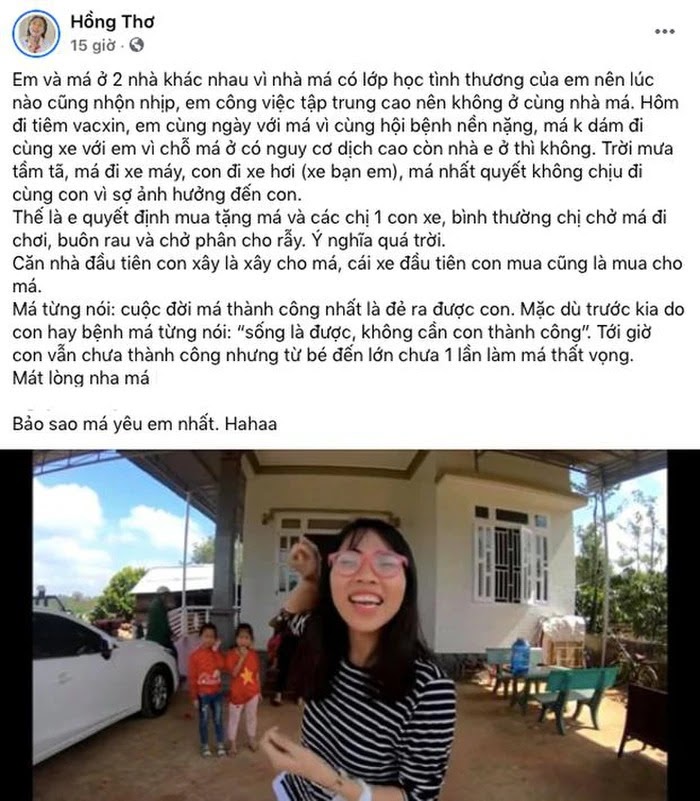 Thơ Nguyễn mạnh tay chi hơn nửa tỷ mua ô tô tặng mẹ để chở phân - Hình 2