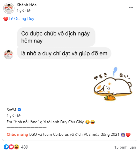 EGO gửi lời cảm ơn SofM sau chức vô địch VCS Mùa Đông 2021, nhưng Thần rừng Việt Nam phải thanh minh gấp 1 điều - Hình 5