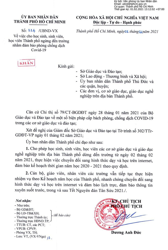 TP.HCM: Học sinh bắt đầu nghỉ học từ ngày mai 2/2 để phòng Covid-19 - Hình 1