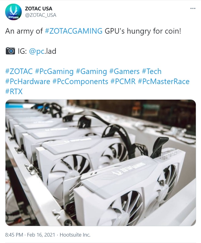 Khoe ảnh dàn trâu đào coin lại còn thêm hashtag #PCgaming, nhà sản xuất GPU khiến gamer bức xúc - Hình 2