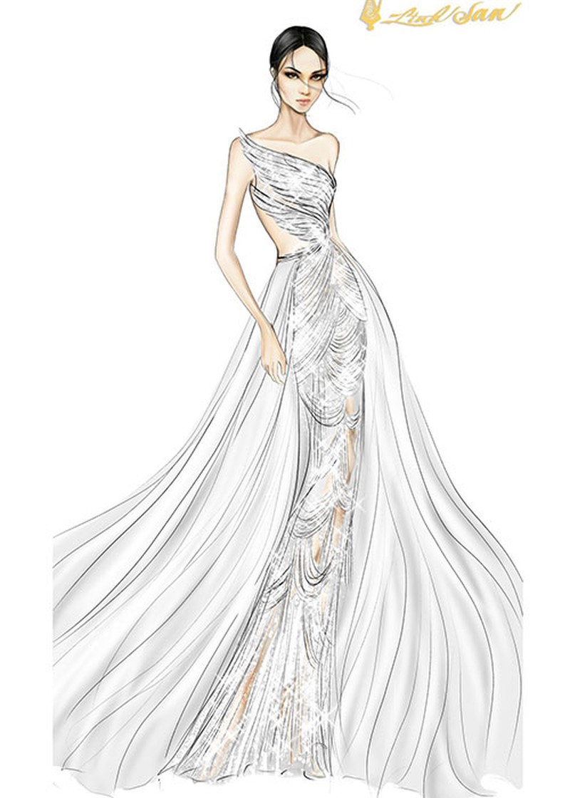 Vẽ phác họa thiết kế thời trang  2 mẫu váy cưới đuôi cá mình vẽ gần đây 