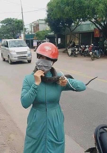 Cô gái bắt rắn giữa đường quấn quanh cổ khiến dân mạng khiếp sợ - Hình 2