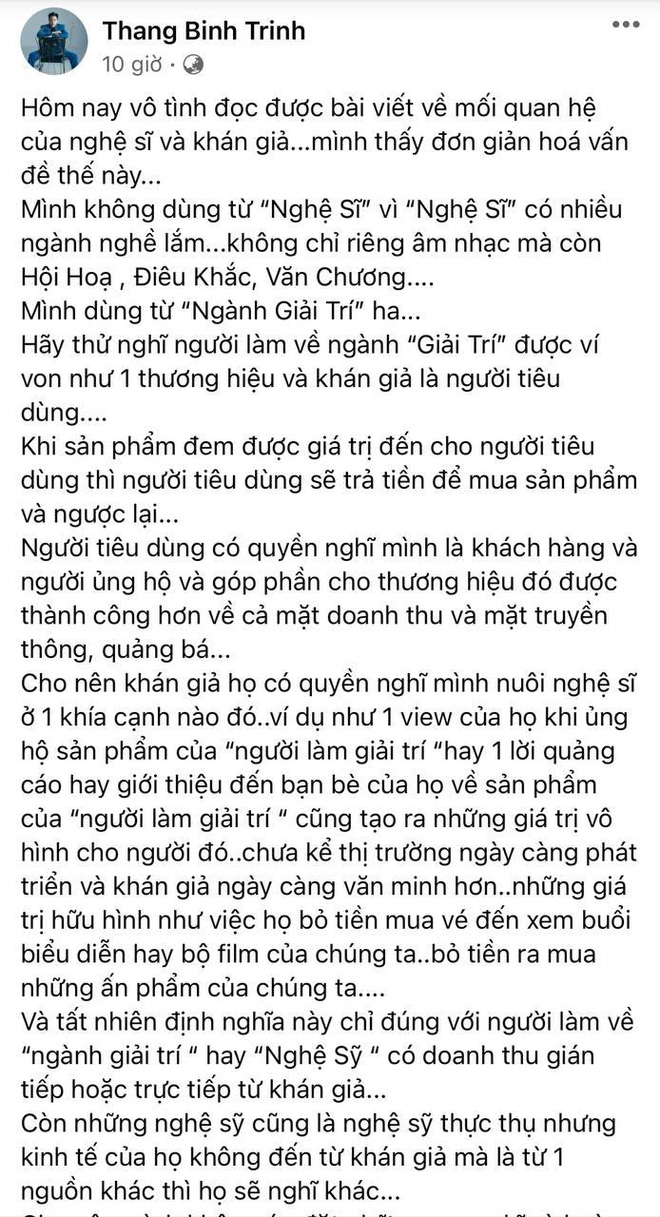 Trịnh Thăng Bình nói gì về quan điểm Công chúng nuôi nghệ sĩ mà được khen ngợi rầm rộ giữa biến căng thế này? - Hình 1