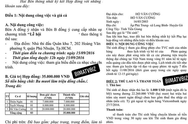 Hồ Văn Cường lộ bản hợp đồng và mức cát xê thực khiến netizen ngỡ ngàng? - Hình 1