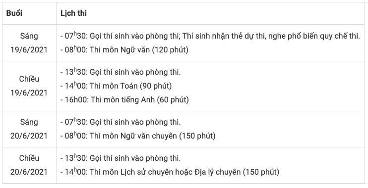 Lịch thi lớp 10 Trường chuyên Khoa học Xã hội và Nhân văn - Hình 1