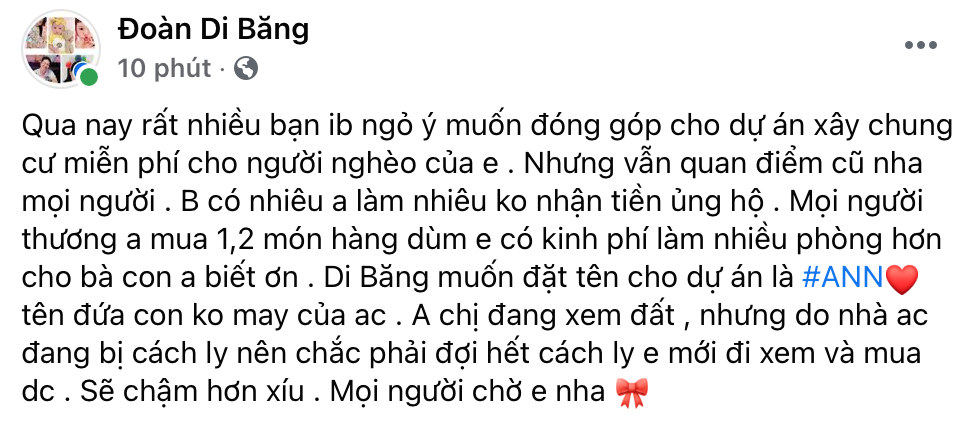 Đoàn Di Băng từ chối nhận ủng hộ xây chung cư miễn phí cho người nghèo - Hình 1