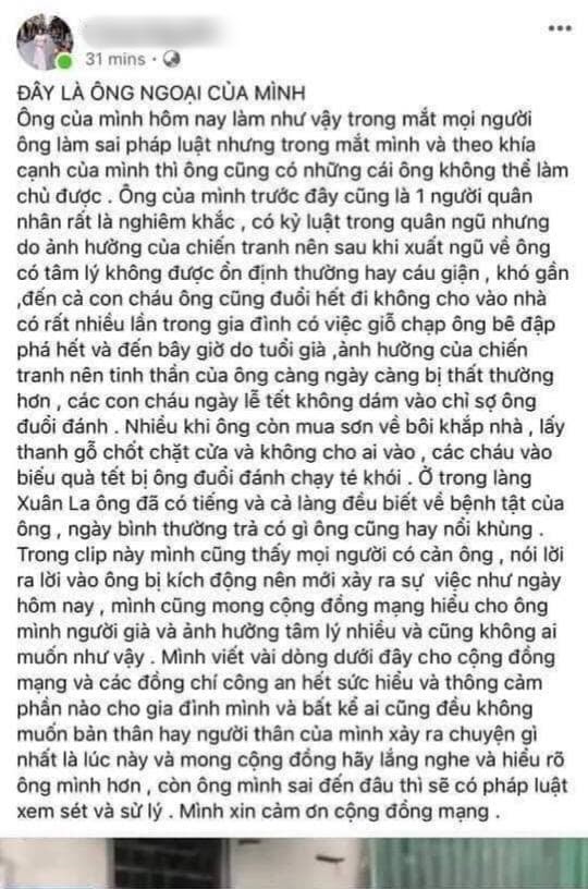 Cháu gái cụ ông cầm mũ cối đánh chiến sĩ công an thanh minh: Ông có tâm lý không ổn định - Hình 5
