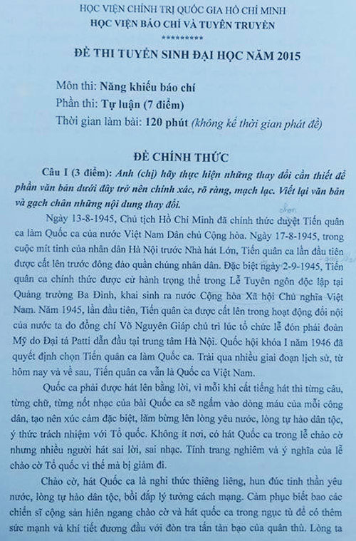 Tổng hợp đề thi Năng khiếu báo chí - Học viện Báo chí và Tuyên truyền từ năm 2015 đến nay - Hình 6