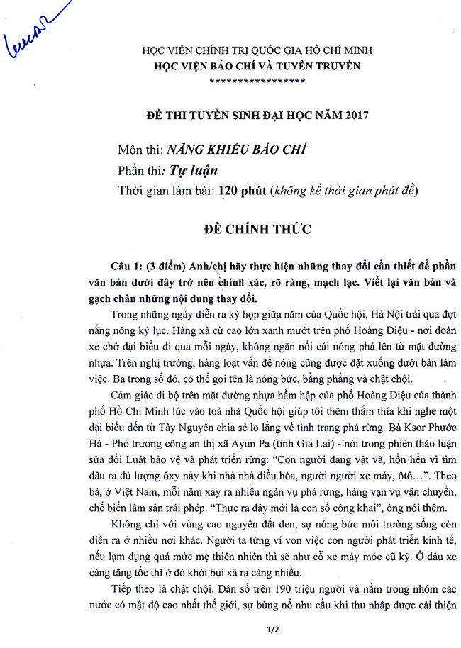 Tổng hợp đề thi Năng khiếu báo chí - Học viện Báo chí và Tuyên truyền từ năm 2015 đến nay - Hình 17