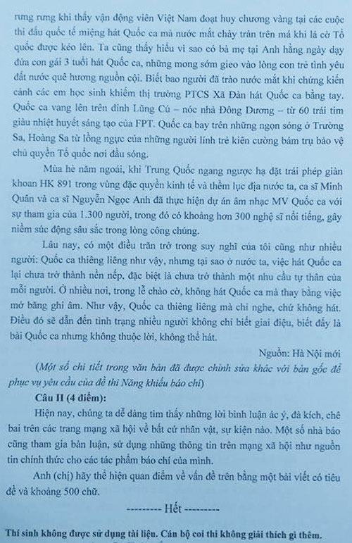 Tổng hợp đề thi Năng khiếu báo chí - Học viện Báo chí và Tuyên truyền từ năm 2015 đến nay - Hình 7