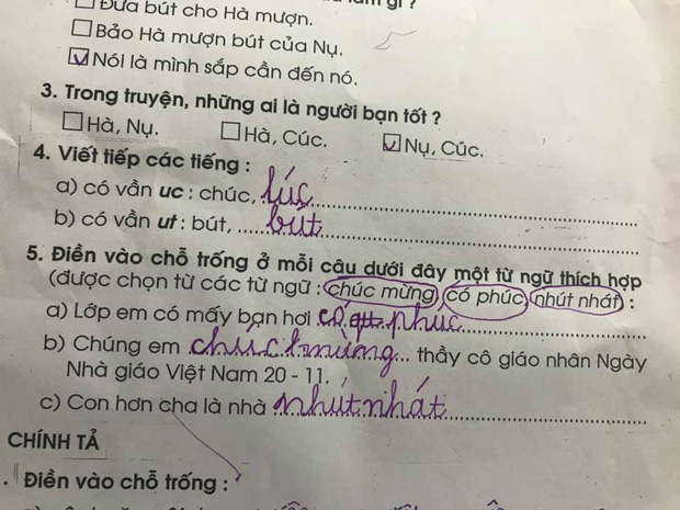 Làm bài tập điền từ vào chỗ trống, học sinh viết loạn xà ngầu ngờ đâu được khen quá hợp lý - Hình 1
